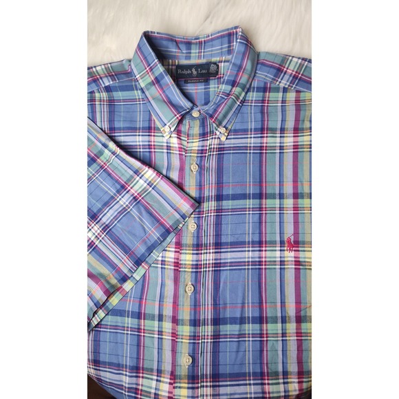 Ralph Lauren Plaid Short Sleeve Button Down Shirt Mens 2XB Blue Multicolor - Picture 1 of 6